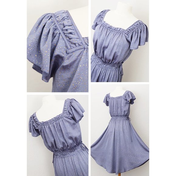 NEW Current Air Lilac Blue Ruffle Satin Midi Dress - Picture 8 of 10
